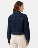Jaqueta Cropped Feminina Jeans Com Bolsos