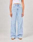Calça Jeans Feminina Wide Leg com Listra Lateral