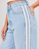 Calça Jeans Feminina Wide Leg com Listra Lateral