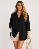 Camisa Feminina com Linho Manga Longa