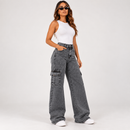 Calça Jeans Wide Leg  Marmorizada