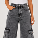 Calça Jeans Wide Leg  Marmorizada