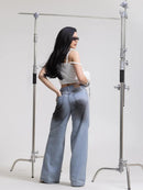 Calça Jeans Wide Leg Vintage Camel